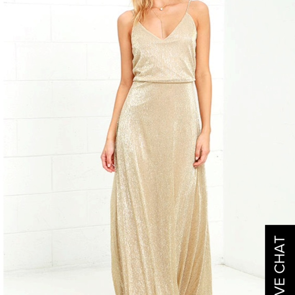 Lulus Friend of the Glam Gold Maxi Dress NWT